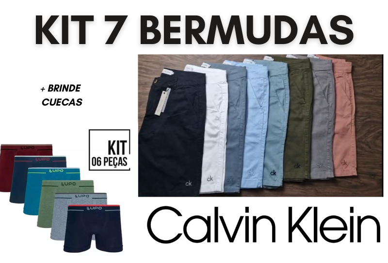 07 BERMUDAS SARJA CORES SORTIDAS CALVIN KLEIN 100% ALGODÃO + 6 CUECAS DE BRINDE ESTOQUE LIMITADO