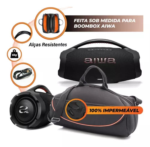 AIWA, Caixa de Som Boombox BBS01, 200W RMS, IP66 com Alça, 30h de Bateria, Bluetooth 5.3,TWS + Bolsa de Brinde