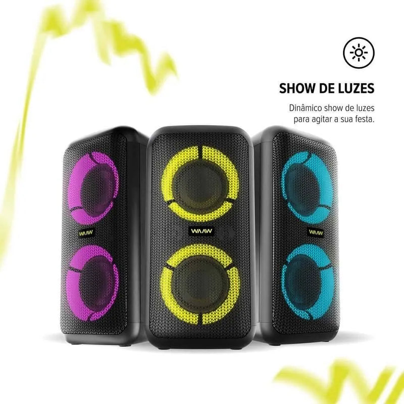 WAAW ALOK Caixa de Som INFINITE 200 Bluetooth, Tipo Torre, 4 Alto-Falantes com LED's Dinâmicos, TWS, 160W RMS + 2 Microfones