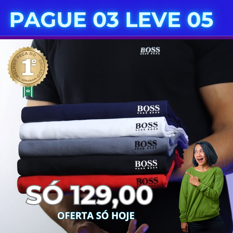 Kit 5 Camisetas H. Boss - Pague 3 e Leve 5 - ÚLTIMAS UNIDADES
