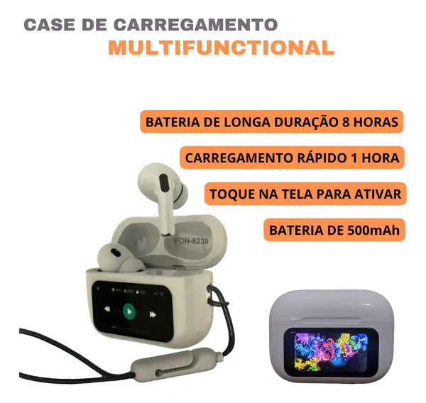 Pague 1 Leve 2 Fones De Ouvido Sem Fio A9 Pro Touch Screen - Tela Led - Cancelamento de Ruído
