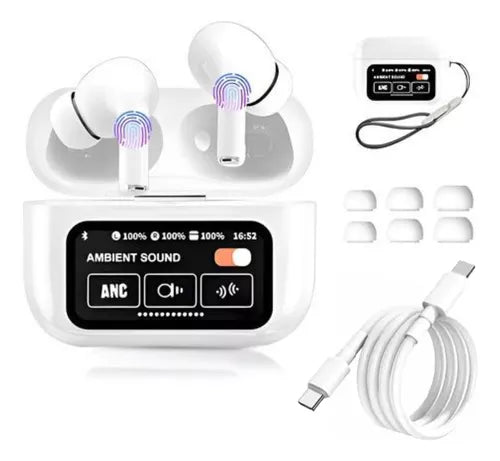Pague 1 Leve 2 Fones De Ouvido Sem Fio A9 Pro Touch Screen - Tela Led - Cancelamento de Ruído