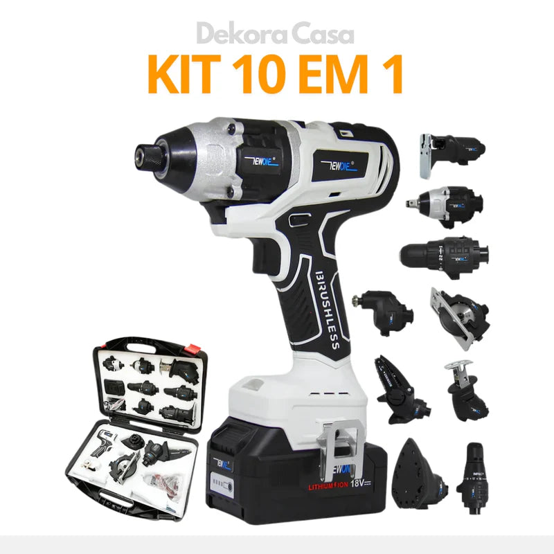 Kit 10 em 1 (Parafusadeira - Furadeira - Lixadeira - Serra - Martelete Elétrico - Mais 5) + Brinde