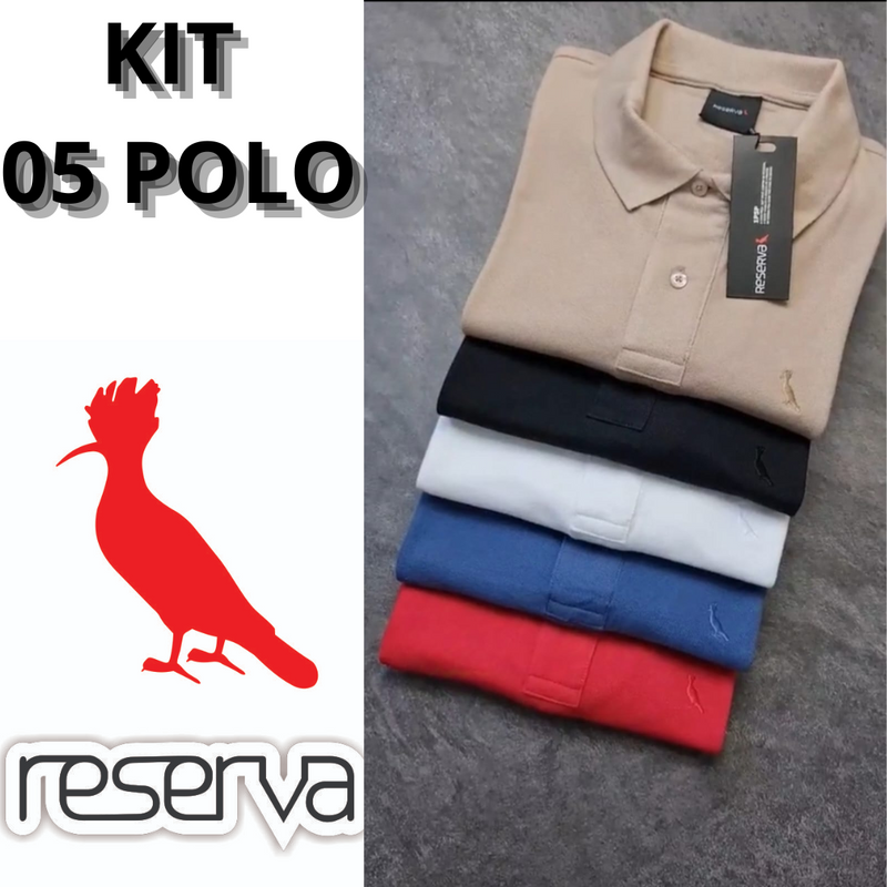 KIT 05 POLO RESERVA CORES SORTIDAS 100% ALGODÃO + 1 CARTEIRA DE BRINDE