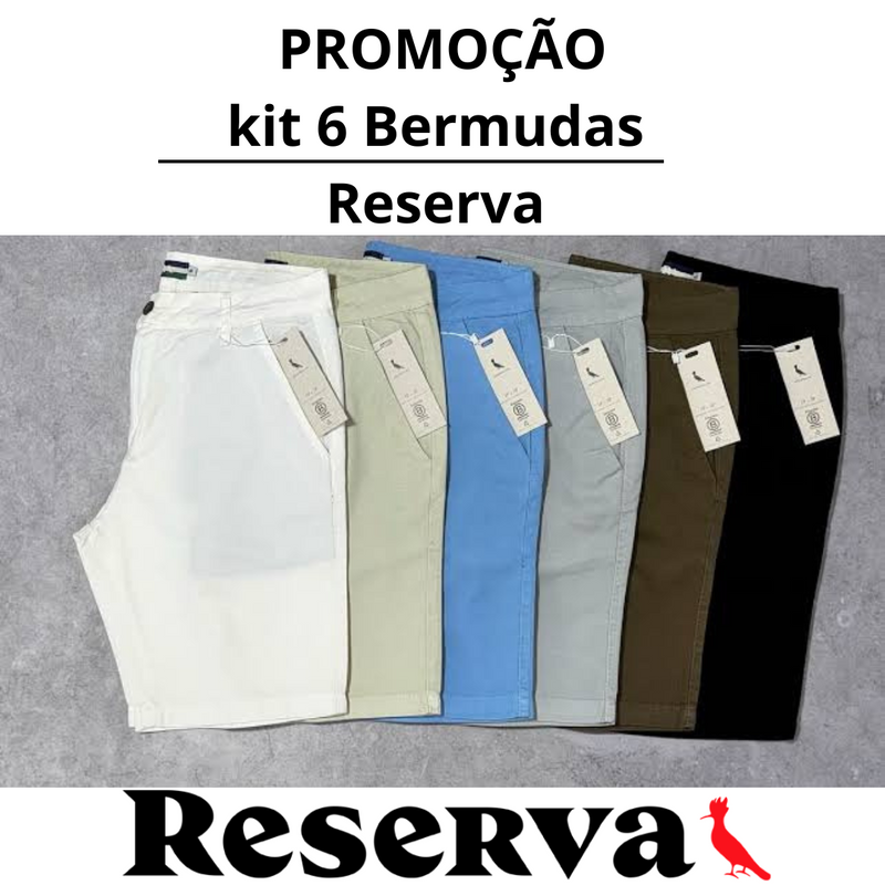 kit 6 Bermudas  Sarja Masculina Reserva Cores Sortidas 100% Algodão + Brinde um Relógio - OFERTA LIMITADA🔥