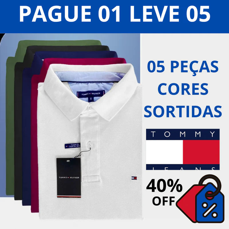 KIT 05 POLO TOMMY 100% ORIGINAL + RÉLOGIO DE BRINDE SÓ HOJE